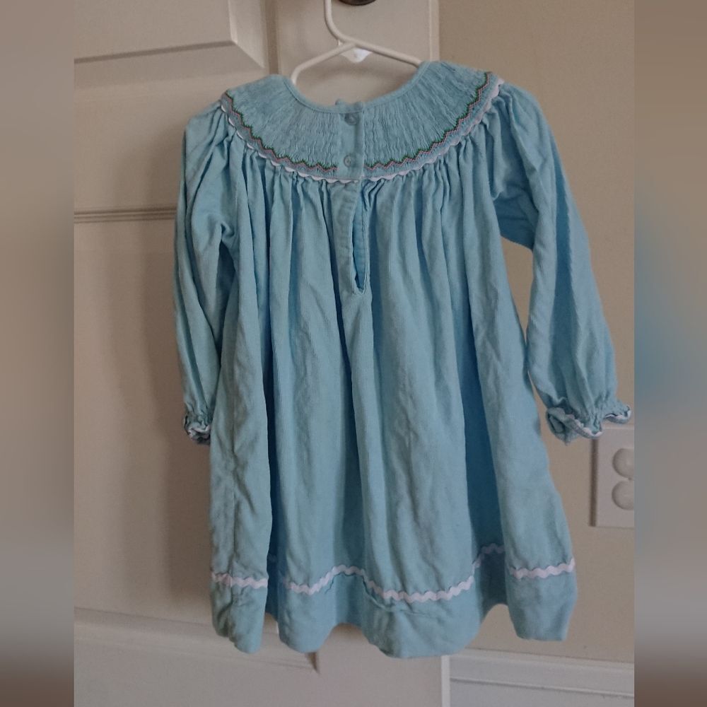 Marmellata light Blue CORDUROY Santa Smocked Bishop Dress size 2T - Picture 2 of 11